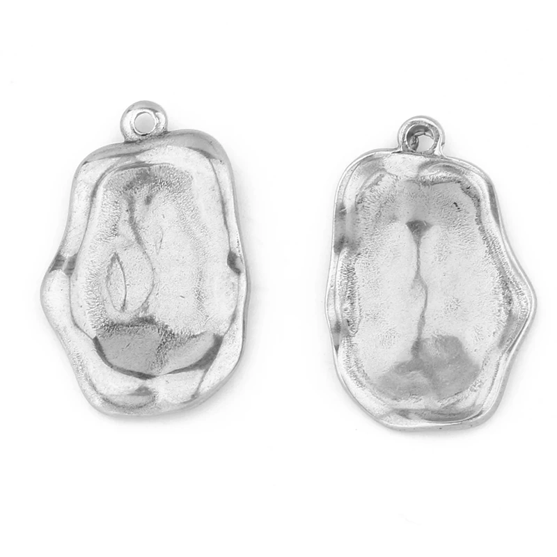 2Pcs 12-16mm Stainless Steel Necklace Pendant Accessories Irregular And Spherical Surface Two Pendants For Jewelry Making