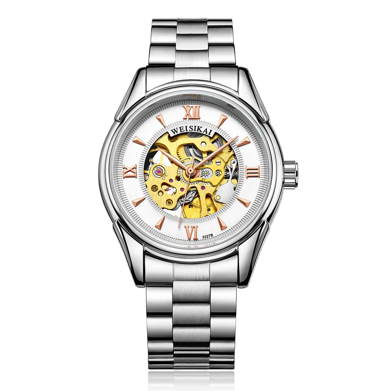 Часы наручные WEISIKAI Мужские механические брендовые Роскошные с ремешком из