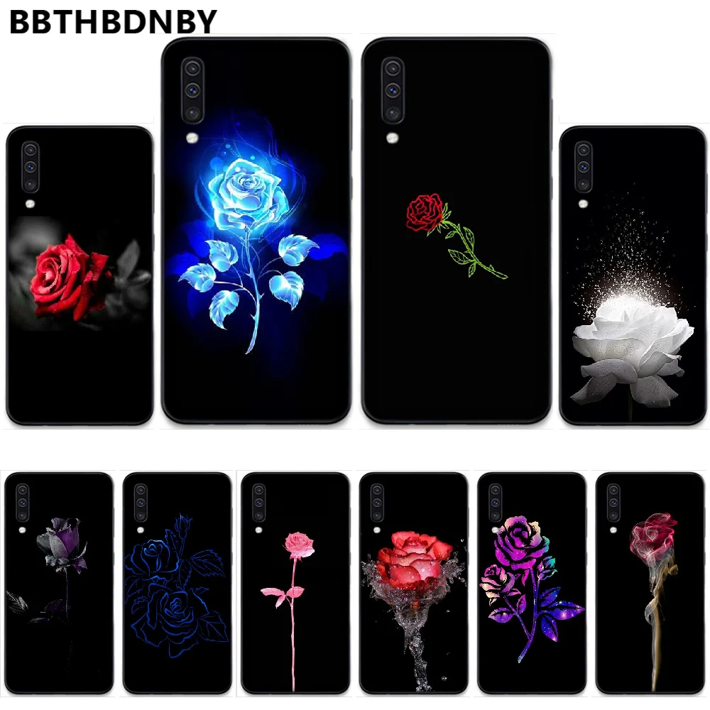 Красивый чехол для телефона с черным и белым цветком розы Samsung A20 A30 30s A40 A7 2018 J2 J7 prime