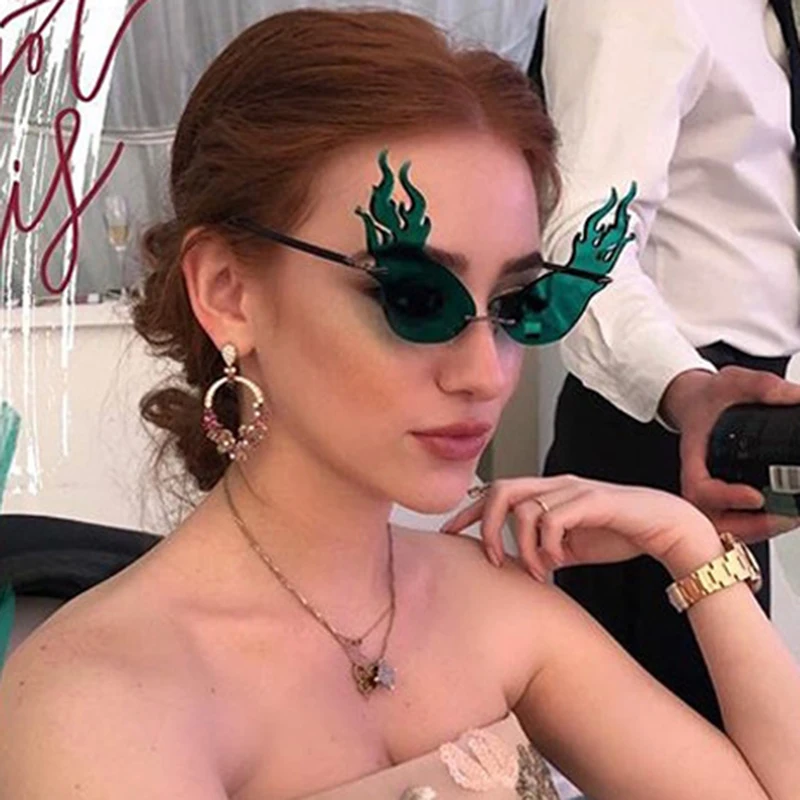 

MIMY новые Винтажные Солнцезащитные очки кошачий глаз с огненным пламенем женские модные брендовые дизайнерские большие цветные линзы тренд...