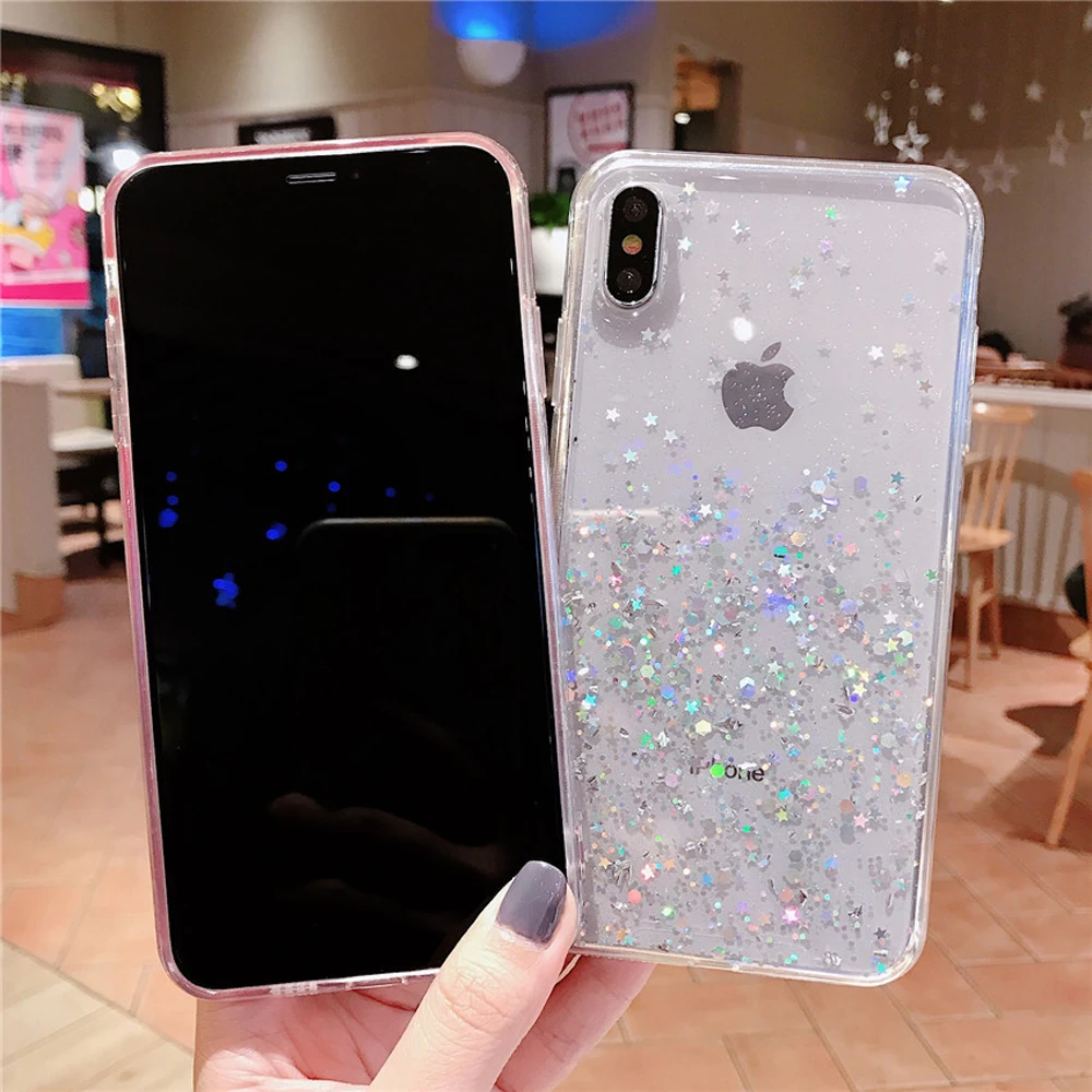 Glitter Bling Sequins Case For Samsung Galaxy S20 FE Ultra S8 S9 S10 Plus Note 10 Pro 8 9 Shine Star Transparent Soft TPU Cover | Мобильные