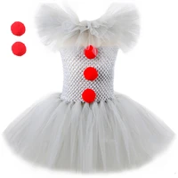 joker pennywise cosplay costume for girl halloween party herror clown dress up kids fancy tutu dress clothes with collar hairpin