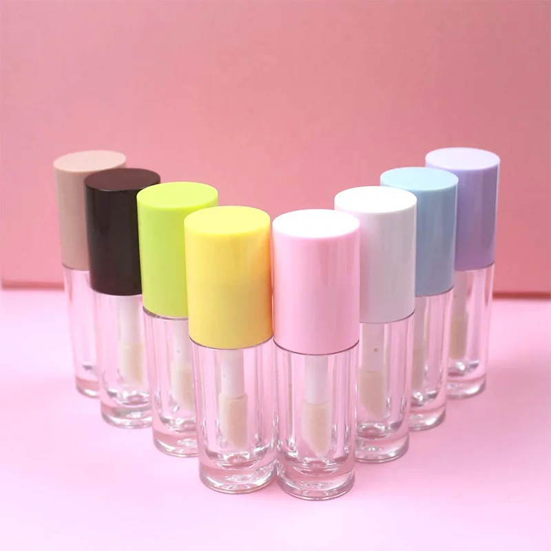 

6ml Empty Transparent Lipgloss Packing Containers Cosmetic Lip Glaze Tubes Lip Gloss Refillable Bottle Yellow,Pink,Purple Caps