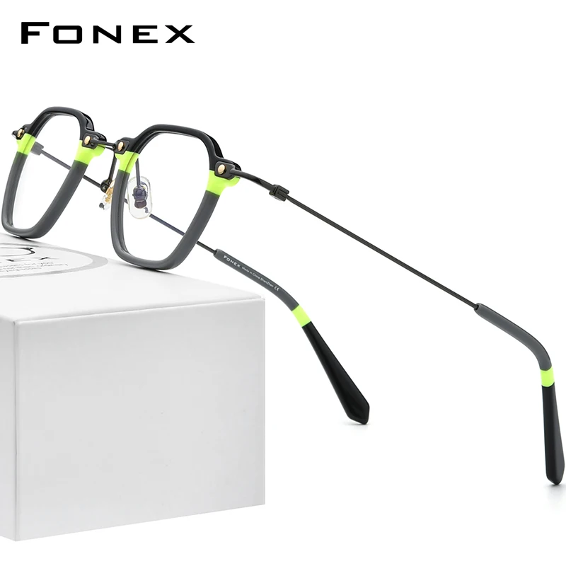 FONEX Acetate Titanium Glasses Frame Men 2021 New Vintage Square Prescription Eyeglasses Women Optical Spectacles Eyewear F85681