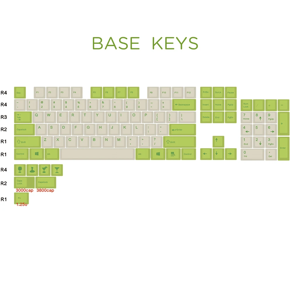 JKDK зеленые и белые колпачки для клавиш цвета шампанского с краской в виде