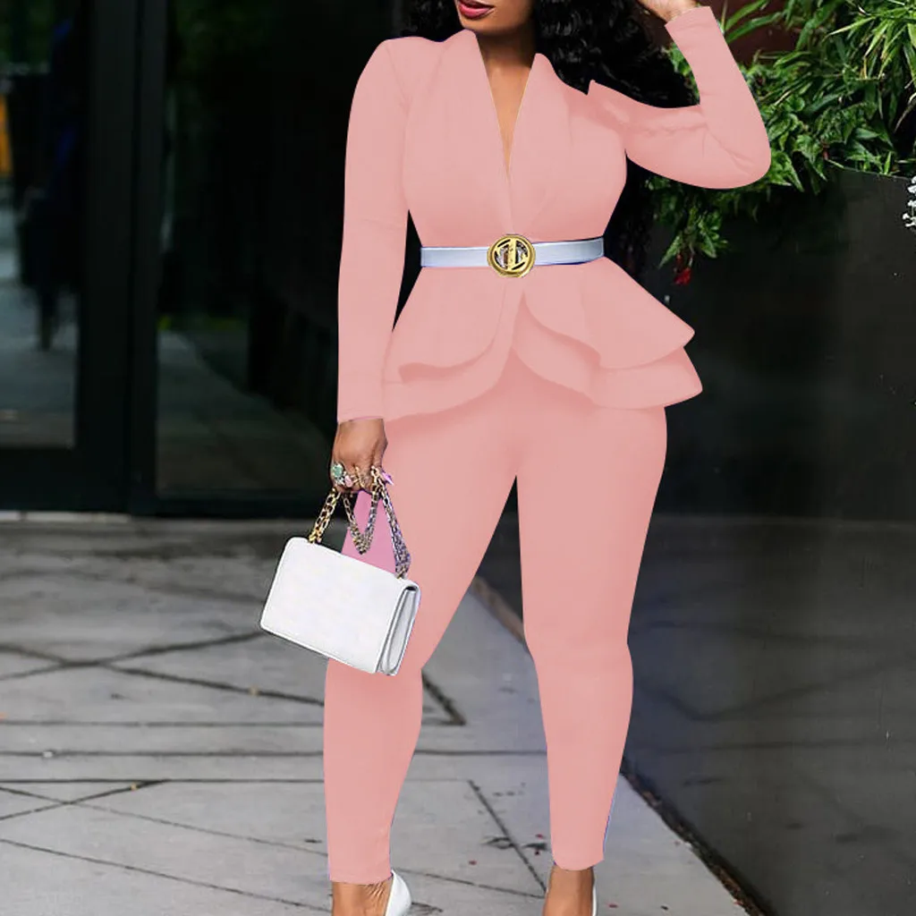 Женский спортивный костюм из двух предметов зимний женский модный однотонный с V