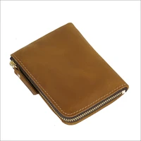 genuine leather men short zipper wallet handmade