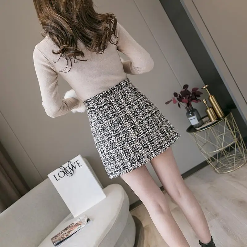

Women Skirt In Spring Autumn Fashion Japan Style Mini Short Tweed Skirt Black Khaki