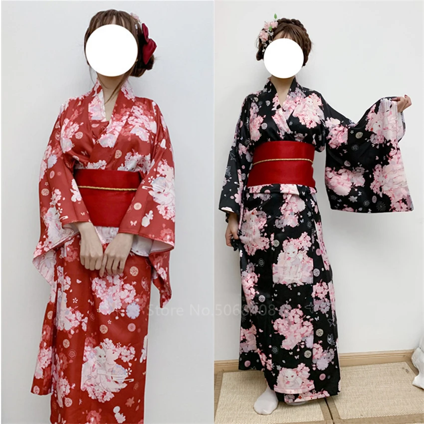 Традиционное японское кимоно элегантное Восточное юката Сакура кот женское