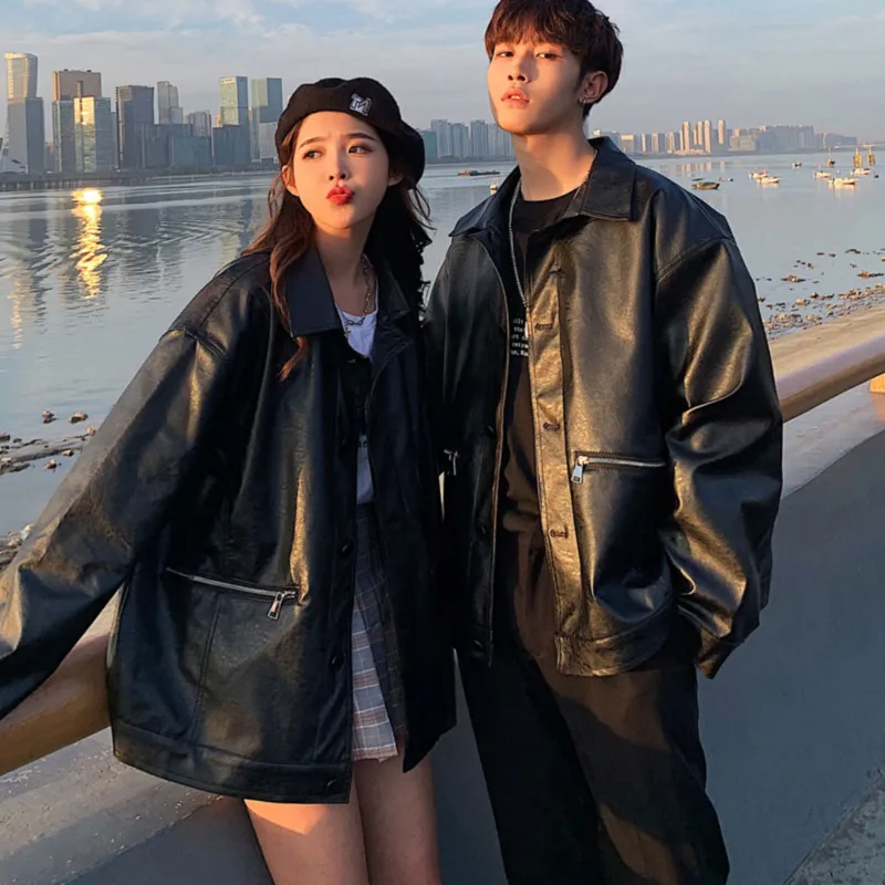 

Men's jacket 2020 Autumn new slim solid color zipper decoration leather jacket casual personality youth men's wear