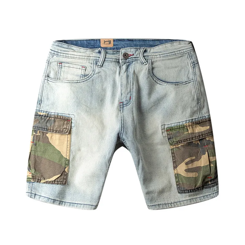 

Мужские Винтажные джинсовые шорты-карго MORUANCLE, с камуфляжными карманами, тактические джинсовые шорты в стиле ретро, голубые джинсовые шорты...