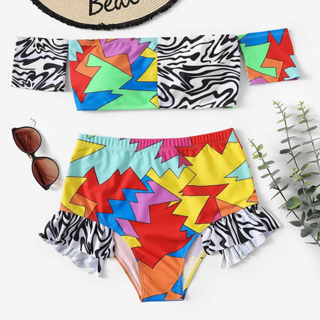 

Комплект бикини с цветочным принтом на подоле, женский купальник из двух частей, топ-труба, пляжный купальный костюм, купальник, бикини