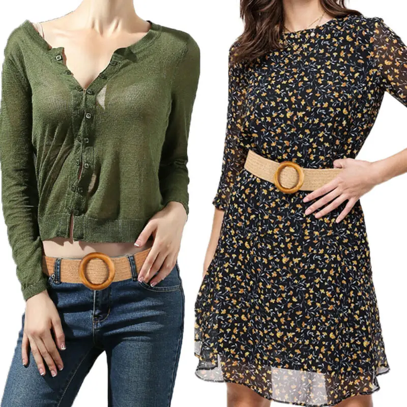 Ремень соломенный прочный унисекс модный однотонный пояс с круглой пряжкой для