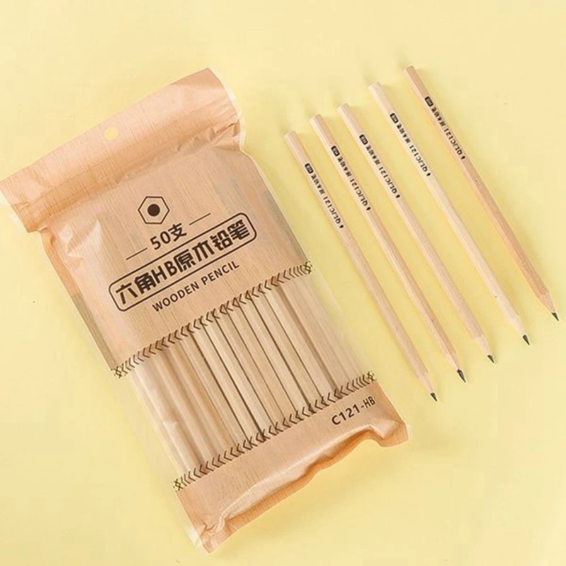 50 шт. набор длинных шестигранных карандашей HB деревянные стандартные карандаши