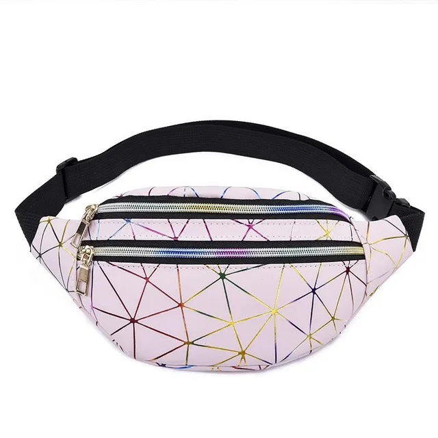 Double zipper Pink Голографические поясные сумки женские розовые серебряные поясные сумки Женская поясная сумка черные геометрические поясные сумки лазерная нагрудная сумка для телефона - Цвет: Double zipper Pink