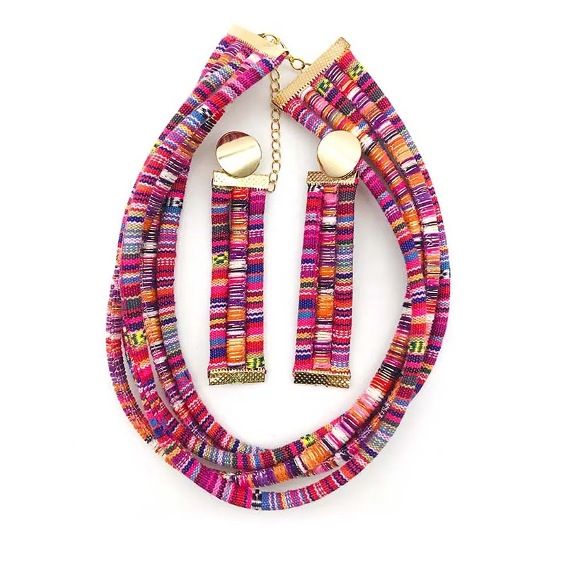 Набор женских ожерелий тканевая веревка в этническом стиле ожерелье с сережками