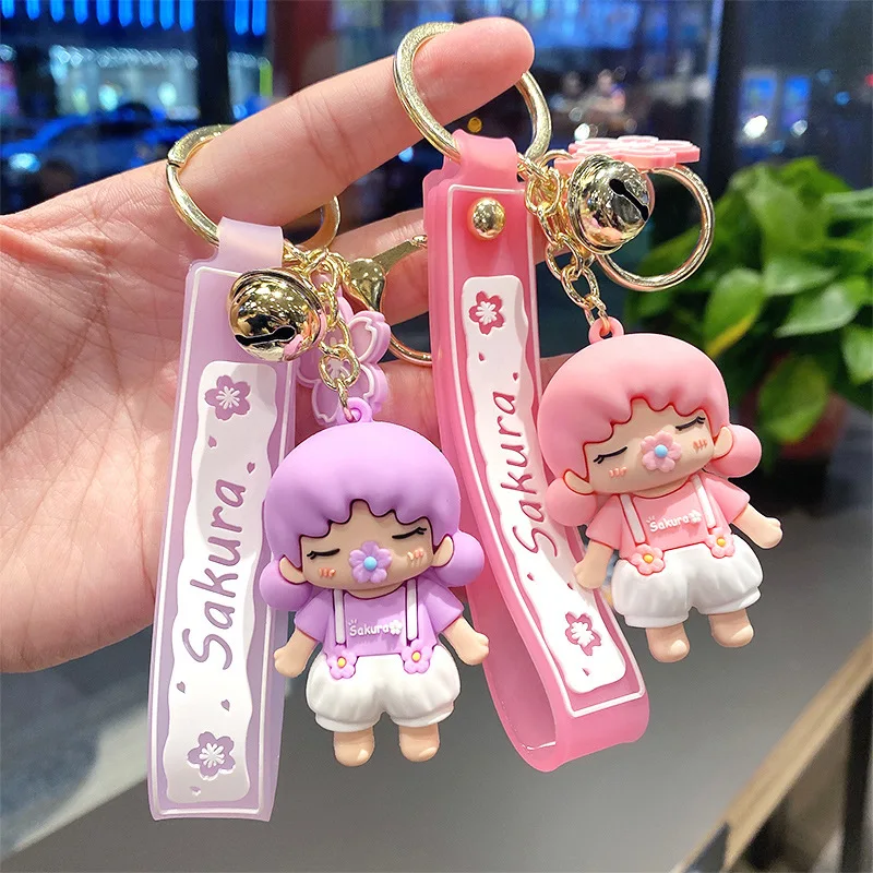 

Cartoon lovely cherry blossom girl keyring Student backpack beautiful pendant car seat keychains Birthday gift Christmas keychai