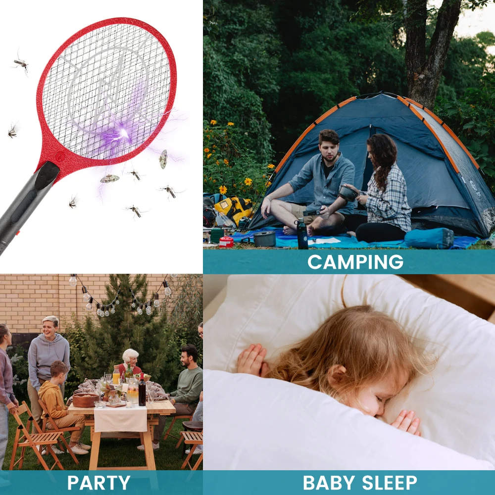 

1500V Handheld Electric Mosquito Racket Fly Bug Zapper Swatter Wasp Catcher Insect Control Battery Operated