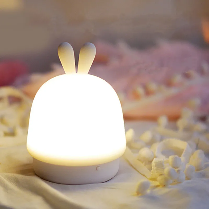 Touch Sensor Tap Silicone Night Light For Children Baby Kids Lovely Rabbit Mushroom Timing Function USB Charging LED Night Lamp