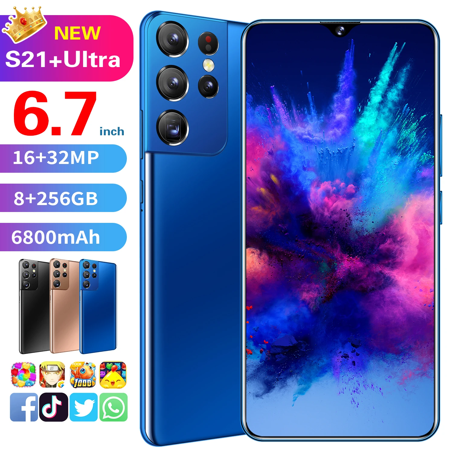 

Global Version 6.7 Inch Galxy S21 Ultra 12GB 512GB 16+32MP Andriod 10 Smartphones Ten Core MTK6889 Dual SIM 5G Really Cell Phone