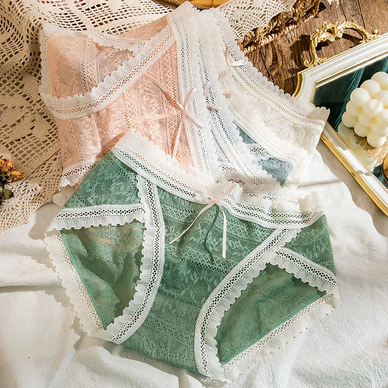 

1/2Pcs Lace Panties Women Sexy Underwear Briefs Cute Bow Female Underpants Solid Color Intimate Lingerie Woman Panties M-XL