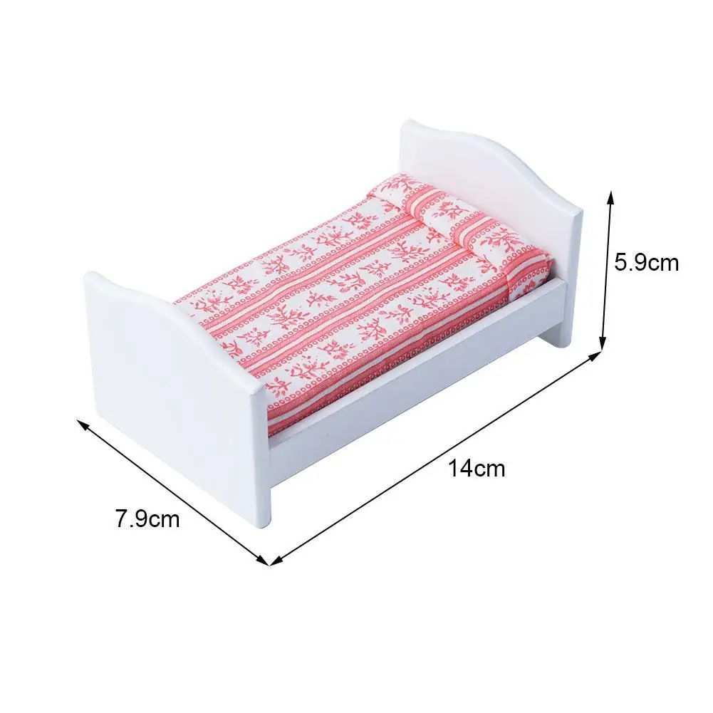

Hot Sale 1Pc 1:12 Mini Bed For Girls Dolls Red Striped Bedroom Bed Furniture For Children Dollhouse Doll Pretend Toy Dollho C3C3