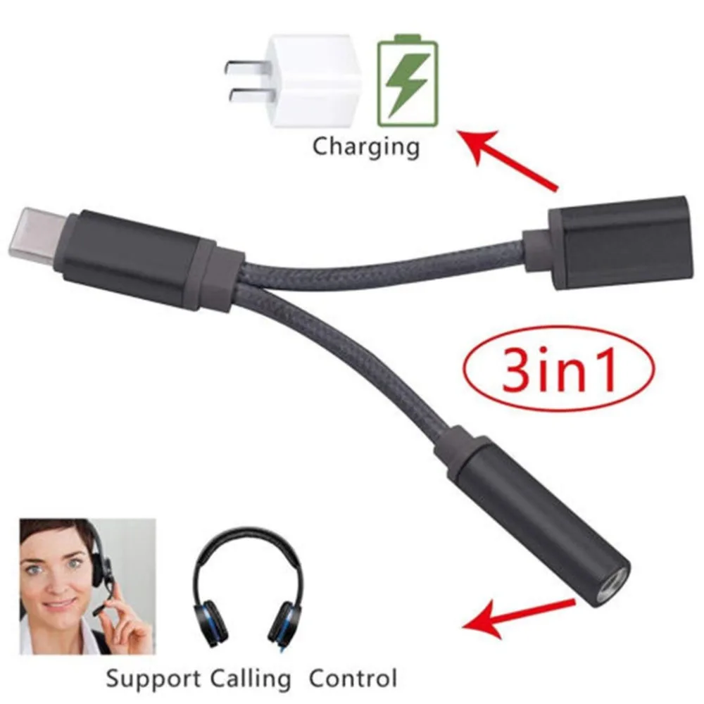 

2in1 USB-C Type C to 3.5mm Jack AUX Audio Cable Charging Cable Headphone Adapter