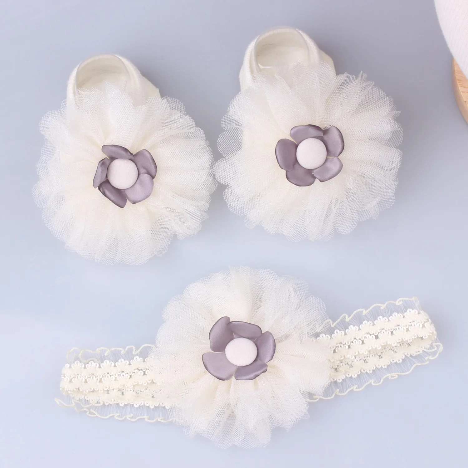 

2 Pcs/Set Cute Baby Girl Headband Socks Set Lace Flower Bows Crown Newborn Headbands Girls Hairband Turban Baby Hair Accessories