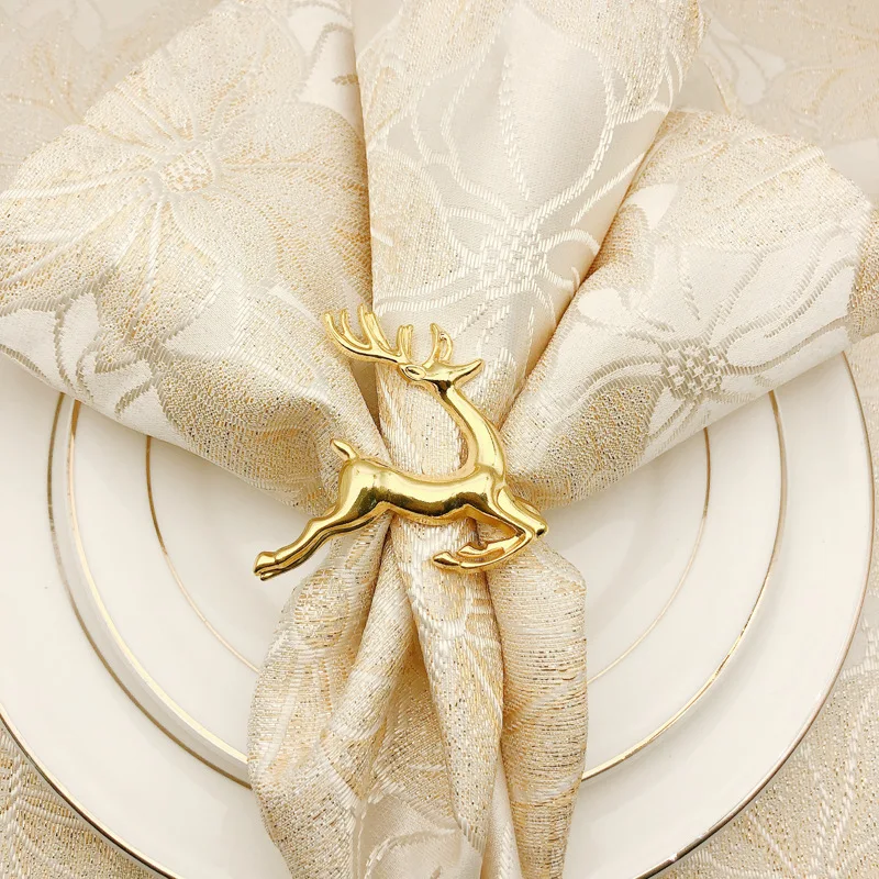 

KitchenAce 12pcs/set Silver Gold Alloy Christmas Deer Napkin Buckle Napkin Ring Home Hotel Wedding Party Table Decoration Gadget