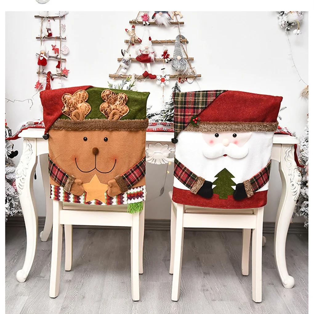 

Эластичный чехол на спинку стула в рождественском стиле с Санта-Клаусом, праздничное украшение для вечеринки, украшение в виде мультяшных ж...
