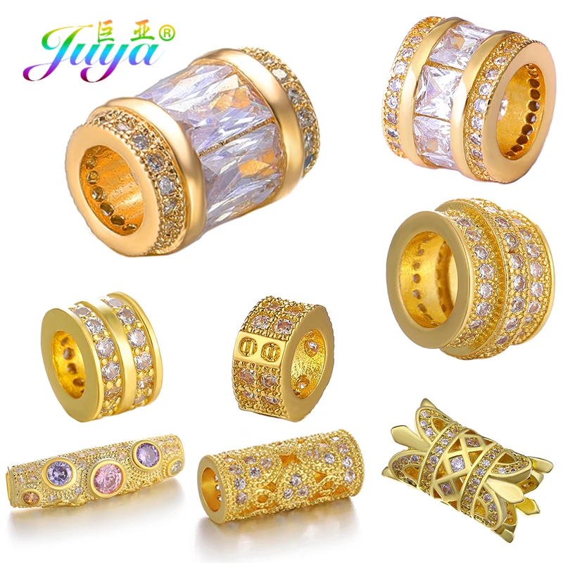 

Juya DIY Glass Metal Beads Supplies Large Hole Tubes Charm Beads For Women Men Natural Stones Crystals Beadwork Jewelry Making