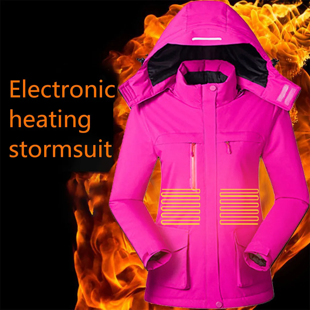 

Woman Heated Jackets Vest Winter Warm Outdoor Hooded Clothing For Riding Skiing Fishing Charging Via USB Electric Heating Coat