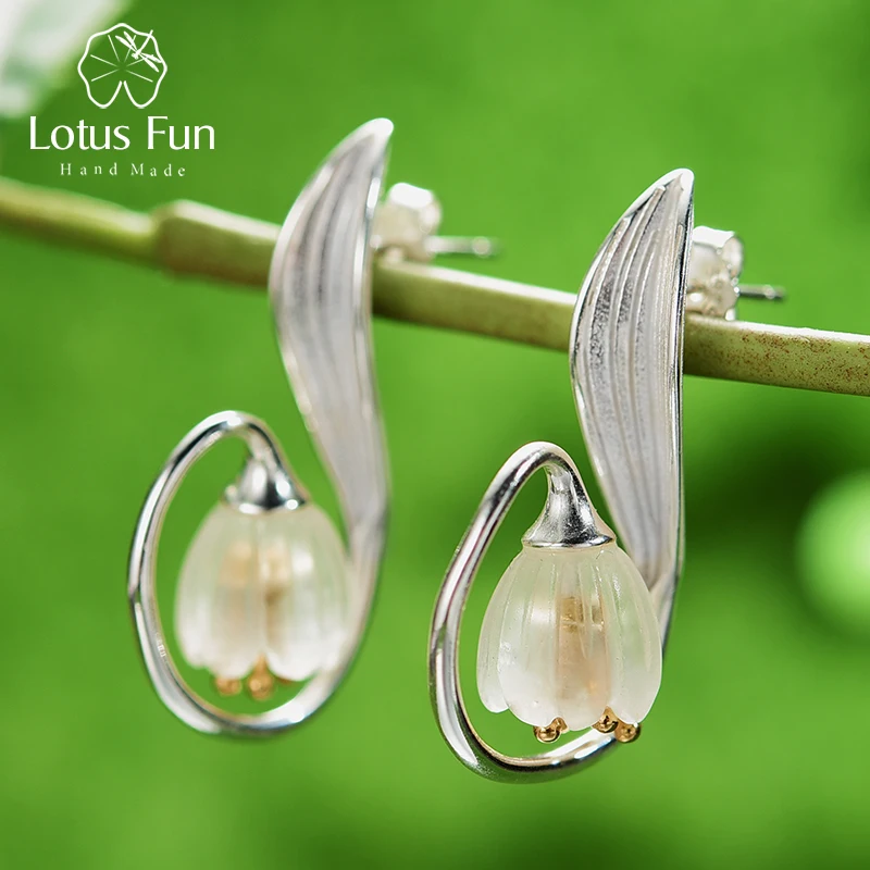 Lotus Fun реальные 925 серебро ручной работы Fine Jewelry Природный кристалл ландыш цветок
