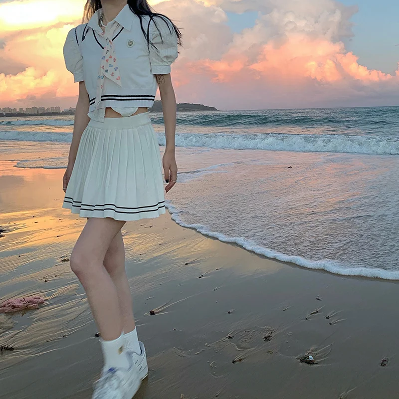 Костюм школьницы в Корейском стиле Трикотажный жилет с завышенной талией тонкая