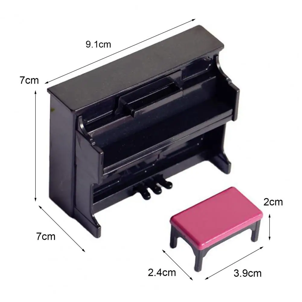 

3Pcs/Set 1:12 Miniature Dollhouse 3D Wooden Furniture Creative Mini Grand Piano Miniature Piano with Stool DIY Handmade for Home