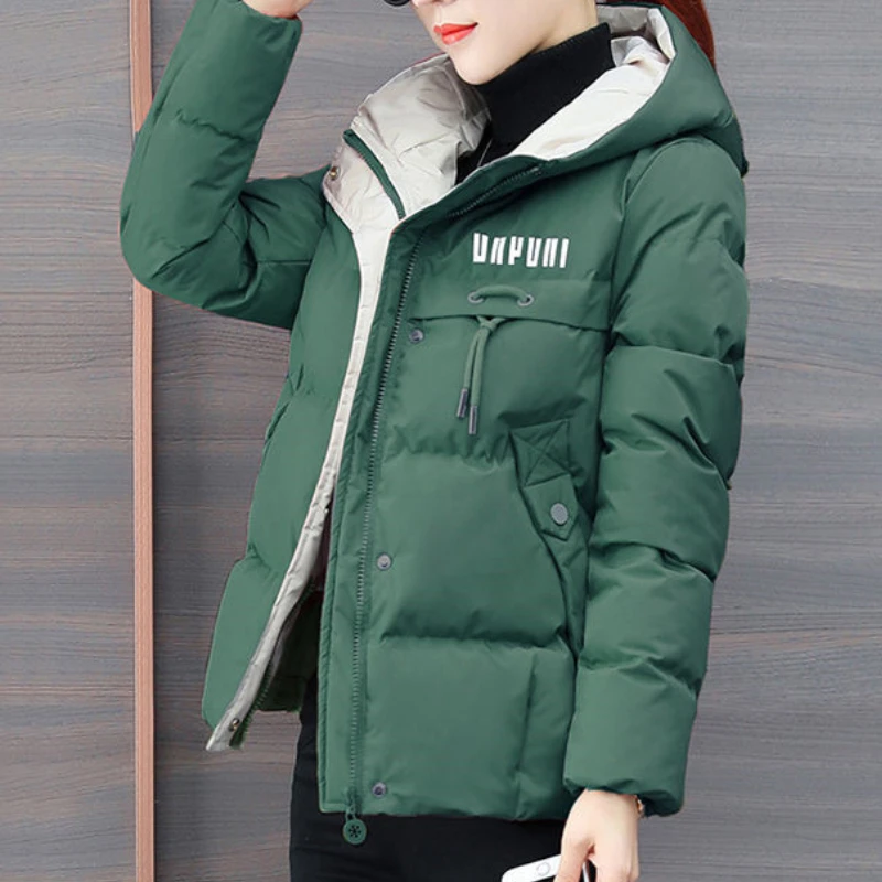 Winter Casual Loose Jackets Female Letter Print Short Coats Slim Warm Outwear 2021 Women Hooded Thick Down Cotton Padded Parkas