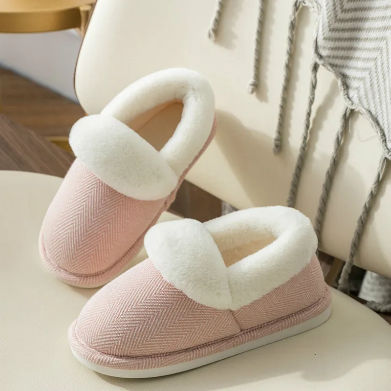 

Women Cotton Shoes Female Autumn and Winter Indoor Home Plush Slipper Shoes Striped Non-Slip Warm Soft Bottom Women Shoes