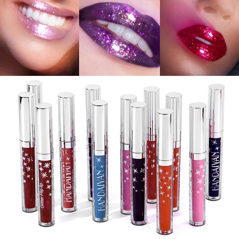 HANDAIYAN Metallic Diamond Pearly Watery Lip Gloss Velvety Lipstick Liquid Matte Waterproof Lip Tint Sexy Lip Makeup TSLM2