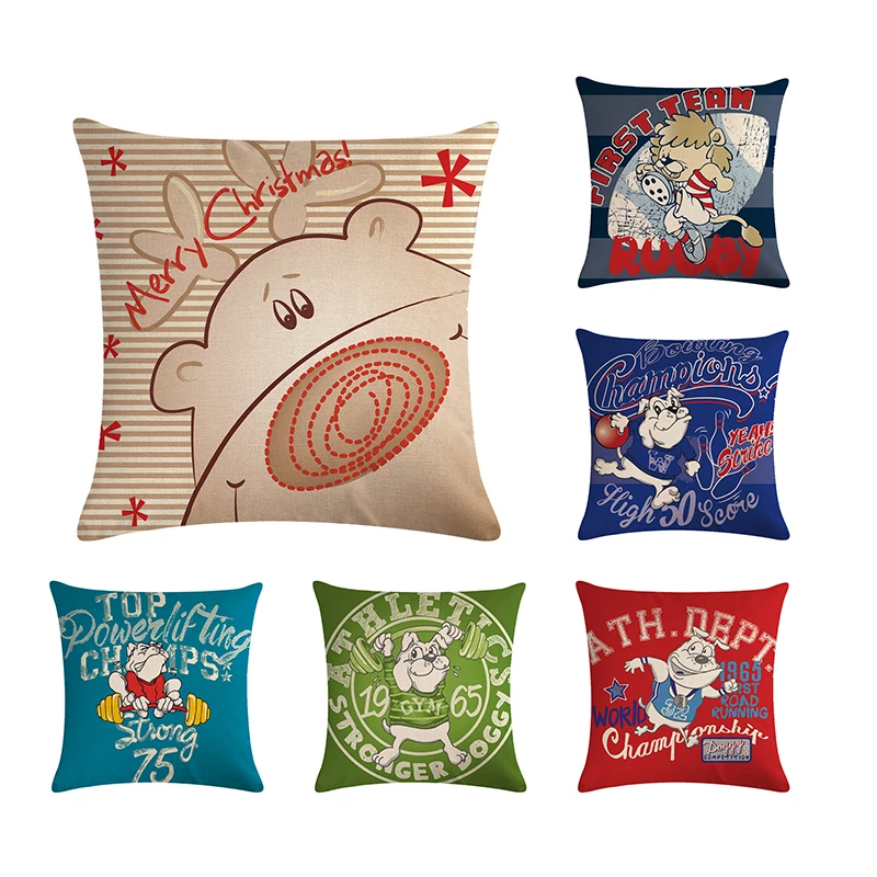 

High Quality Cushion Cover Cartoon Pattern Cushions Custom Linen Throw Pillows Letter Pillowcase Decorative Pillow cover