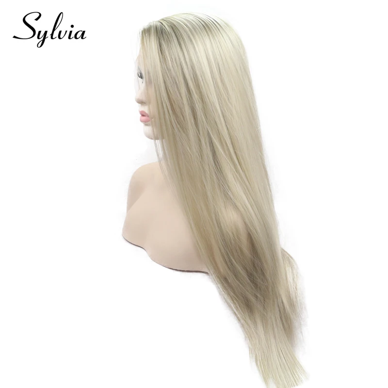 Sylvia Blonde Synthetic Lace Front Wigs Long Silky Straight Side Part Heat Resistant Fiber Hair For Women | Шиньоны и парики