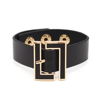 2021 new bangle fashion wide leather bracelet for women black geometric metal bracelet wrap charm jewelry femme gift