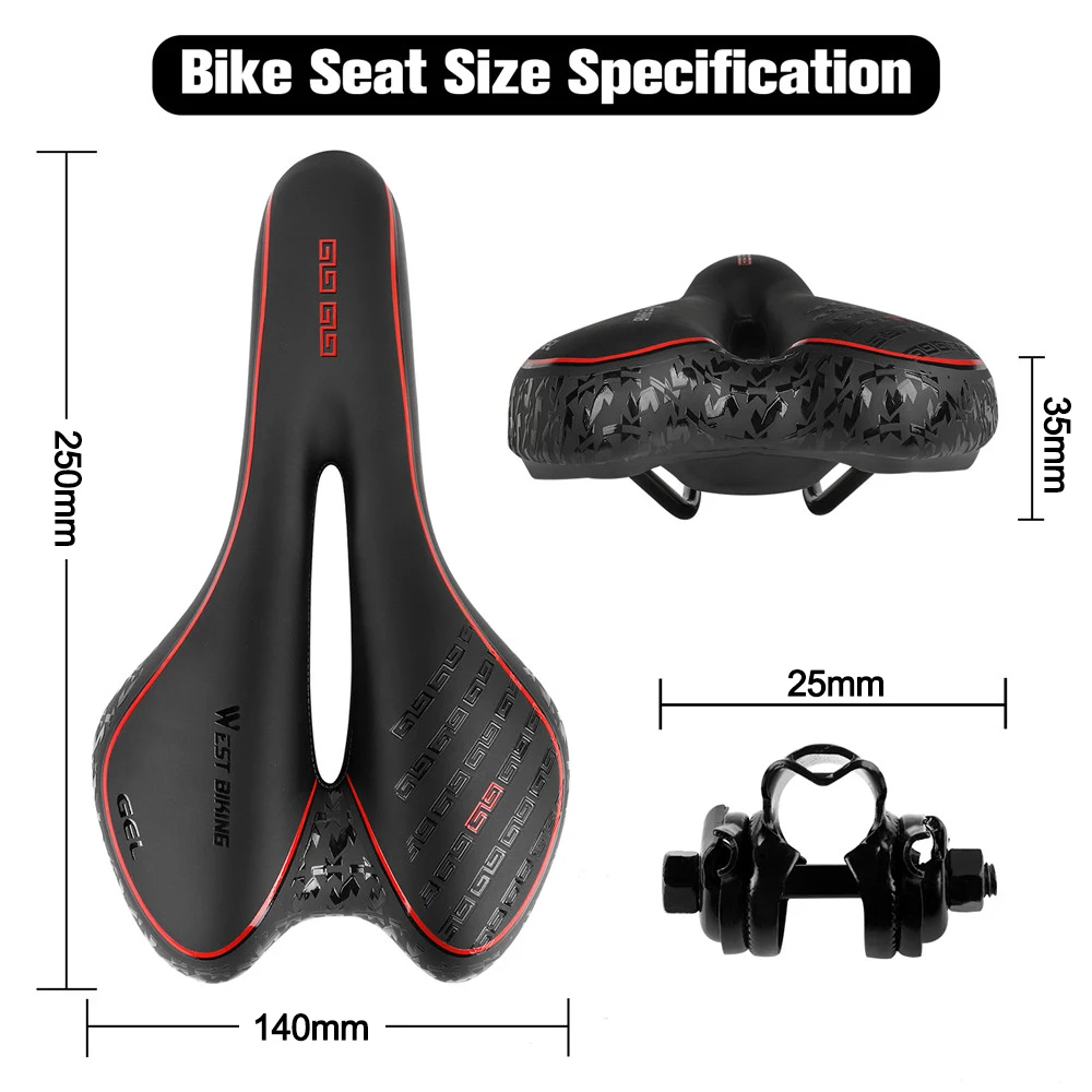 Велоседло WEST BIKING из экокожи мягкое водонепроницаемое амортизирующее седло для