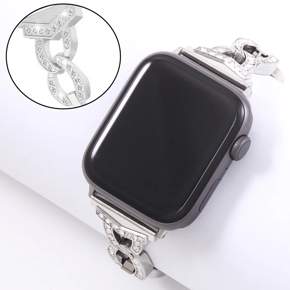 Ремешок для Apple Watch 4 5/2/3 38 мм 40 сменный Браслет женской стразы из сплава iwatch series 42 44