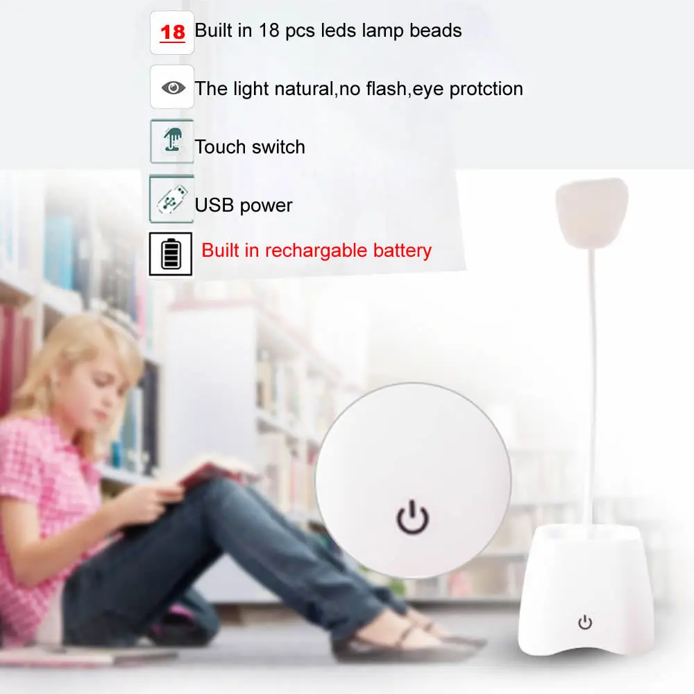 Портативная 3 режима USB Светодиодная настольная лампа с зажимом Гибкая