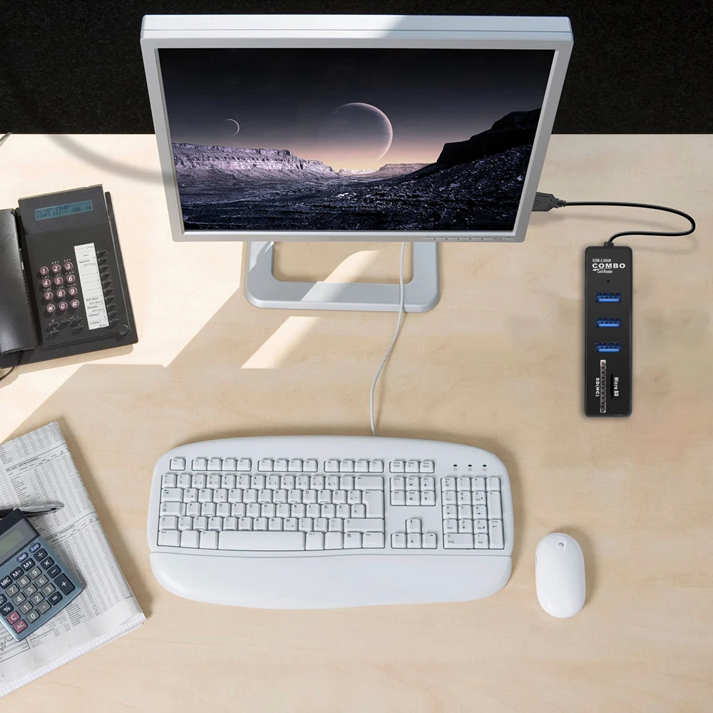 Новые 2 в 1 комбинированный usb хаб 0 3 Порты + USB кард ридер для SD TF Портативный