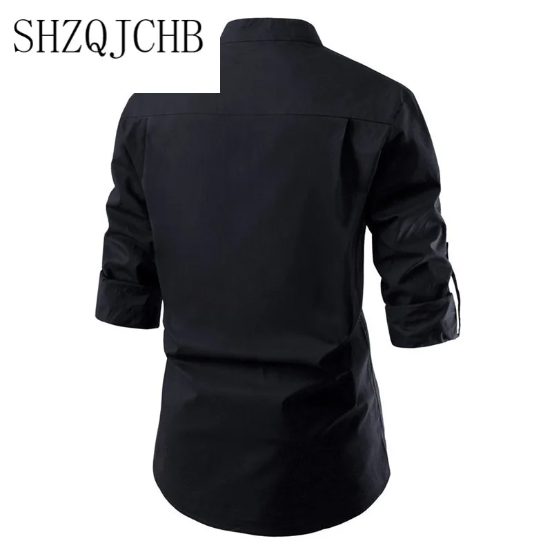 

New 2021 Men's Chinese Vintage Shirt Men V-Neck Long sleeve Shirt Solid Color Slim Fit Male Shirts M-2XL