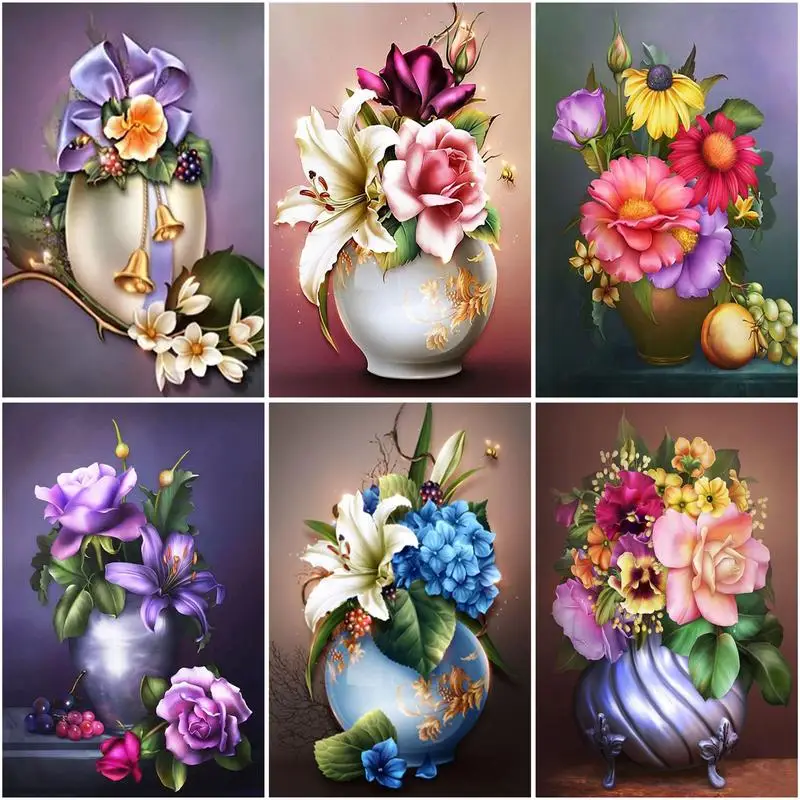 

CHENISTORY DIY Painting By Numbers Flower In Color Vasepainting Paint By Numbers For Adults Children Artwork Home Decoration