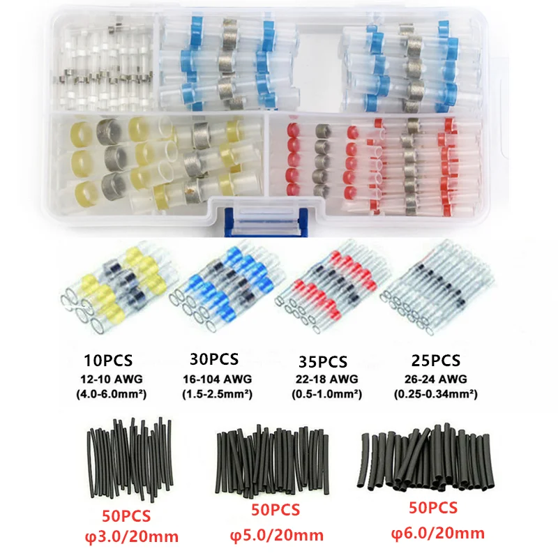 

250PCS Assorted Heat Shrink Solder Seal Sleeve Electrical Wire Connectors Kit Waterproof Insulated Butt Terminals Shrinking Tube