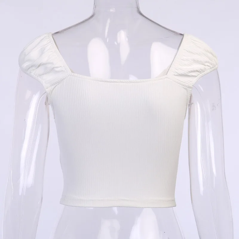 

2020 Summer Drawstring Lace Short Sleeve Vest Women Solid Color V-Neck Lace Slim Vest