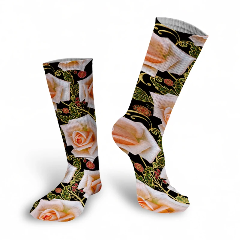 Модные Хлопковые женские носки с 3D принтом Цветные Цветочные Повседневные